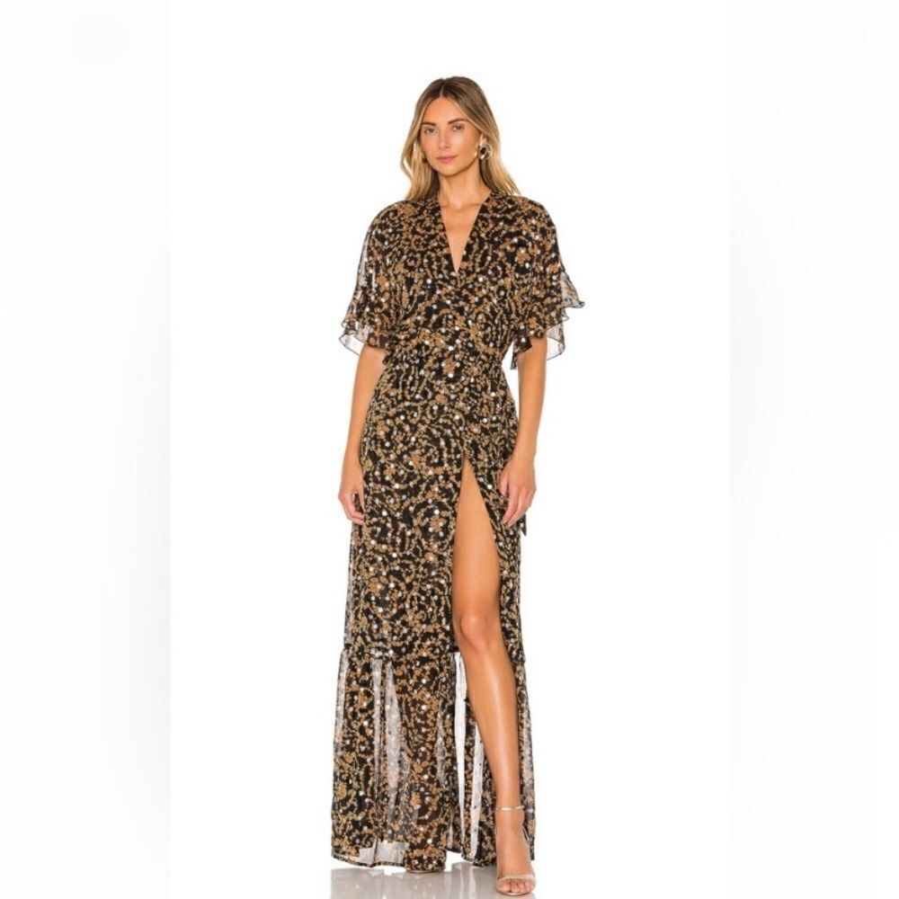 Sabina Musayev Brook Maxi Brown Dress Sheer Floral Size M - Picture 4 of 11